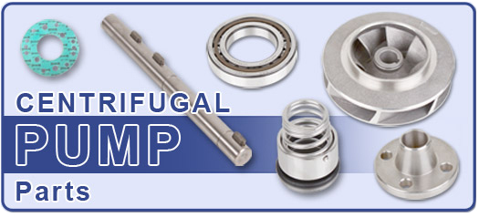Group of Centrifugal Pump Parts including a gasket, drive shaft, bearing, impeller, seal and flange