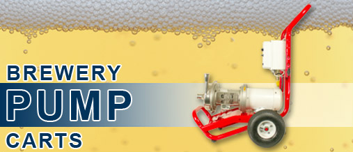 Brewery Pump Carts Side profile of a Brewery Transfer Pump Cart infont of bubbling beer